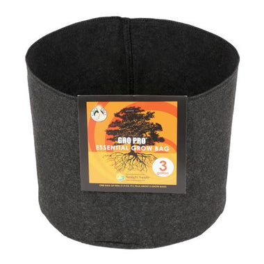 Gro Pro Essential Round Fabric Pot w/ Handles 3 Gallon - Black