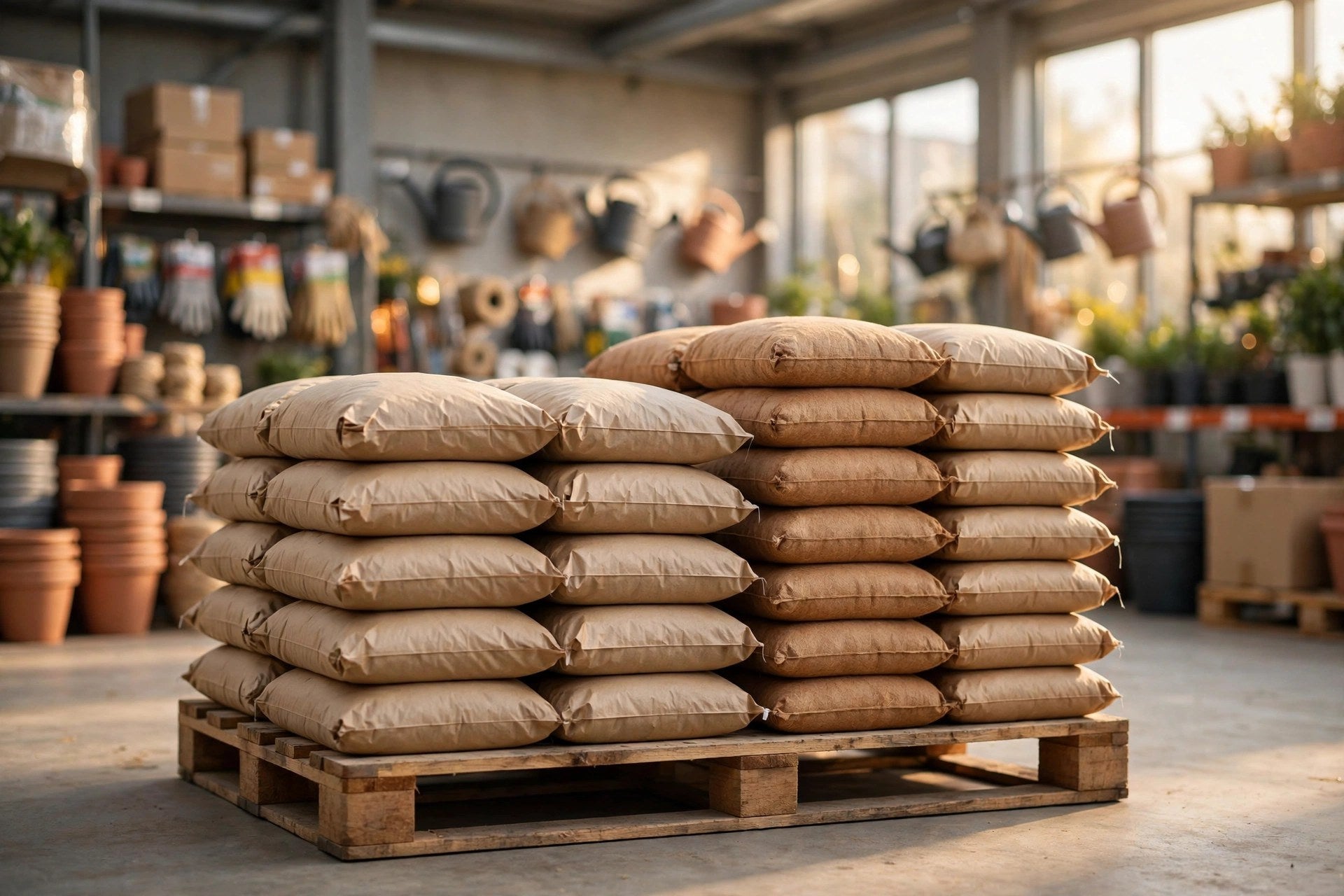 Pallets of bagged soil and coco ready for delivery — Green Harvest Hydroponics