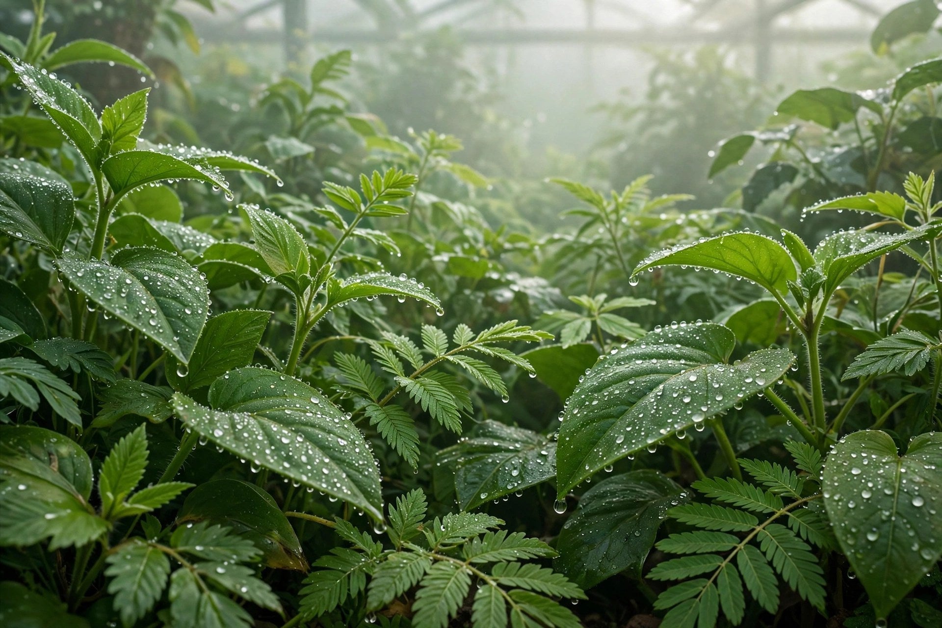Green leaves covered in fine mist — VPD explained for indoor growers, from Green Harvest Hydroponics