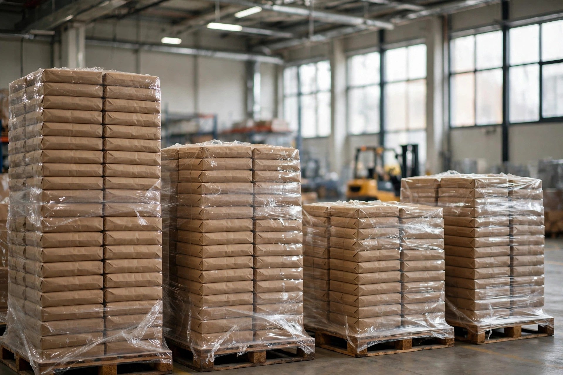 Stacks of soil bags and growing supplies on warehouse pallets — designing a commercial grow room, from Green Harvest Hydroponics
