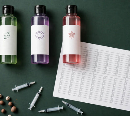 Nutrient bottles with feeding schedule chart