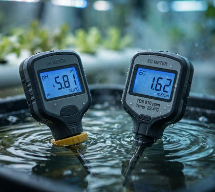 pH and EC meters in reservoir