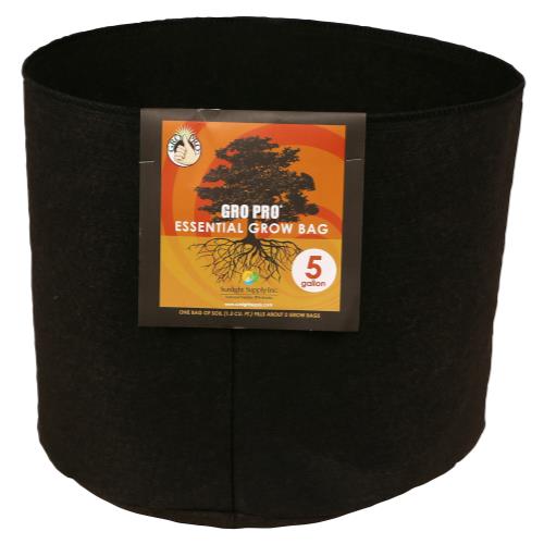 Gro Pro Essential Round Fabric Pot w/ Handles 5 Gallon - Black